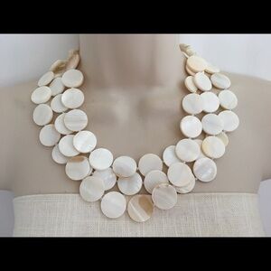 ICervoni Creations 3 Strand Mother of Pearl Coin Statement Necklace, NWT